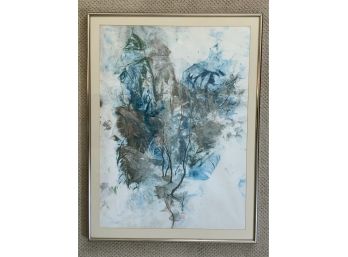 Mid Century Japanese Abstract Watercolor Print Signed By Artist
