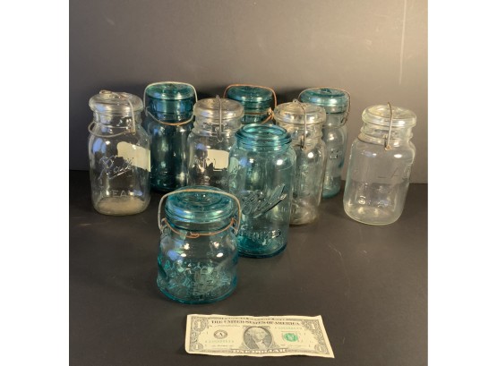 Barn Find: 9 Glass Canning Jars In Nice Condition!