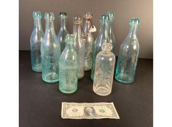 10 Vintage Connecticut  & New York Embossed Soda Bottles
