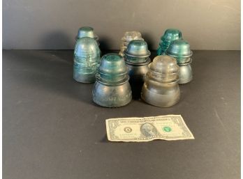 Collection #3 Set Of 8 Antique Glass Insulators Substantial In Weight With Manufacturers Markings