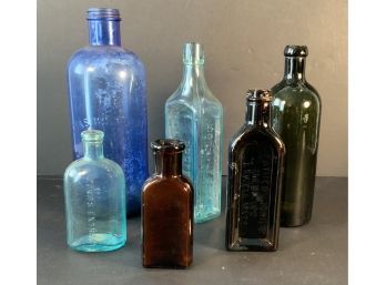 Bottle Collection #3: Six Glass Bottles Varied Colors And  Age