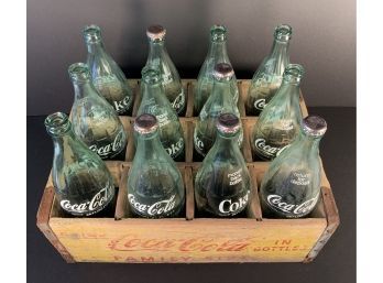 Case Of 12 Vintage Coca Cola Bottles In A Wood Crate.