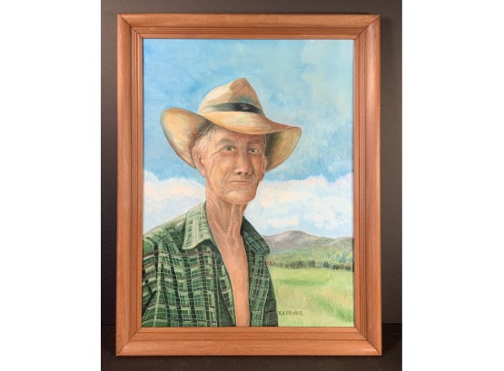 Original E.J. Lerner Oil Painting On Masonite American Farmer Portrait