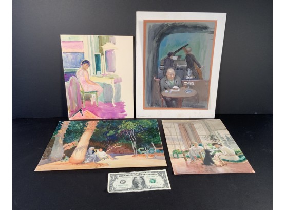 4 Interesting Original Watercolors On Paper By Marion Freeman Wakeman Listed Artist.