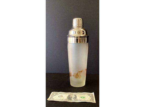 Fabulous Mid Century Frosted Glass Cocktail Shaker With 4 Goldfish Motif