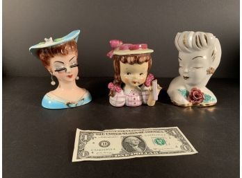 3 Vintage Porcelain Head Vase