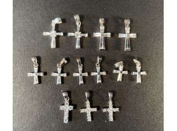 13 Sterling Silver 925 Crosses With Simulated Diamonds