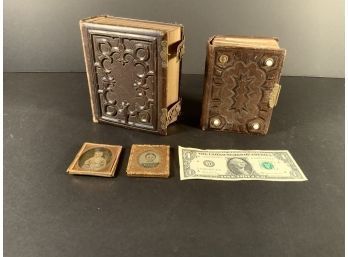 Two Antique Leather Photographic Albums With Tintypes