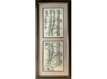 Original Mid Century Barbara Dahlin Double Etching Titled Winter Pines