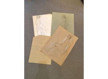 4 Original Nude Women Pencil Sketches