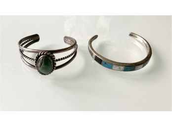 2 Navajo Sterling And Stone Bracelets.