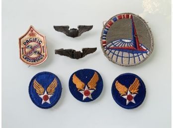 Lot Of Vintage US  WWII Military Airforce Patches And 2 Sterling Aviator Pins