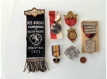 Lot Of Antique Medals And A Vintage Reading PA  Fire Dept Badge
