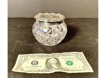 Original American Antique Cut Glass Dresser Jar With Sterling Top