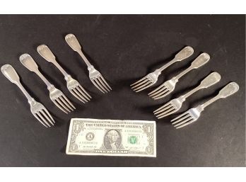 8 Antique Tiffany & Co. Sterling Silver Dinner Forks, Monogrammed M.A.M.