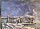 Mid Century New England Winter Dock Scene, Oil On Canvas, Attibuted To Barbara Dahlin