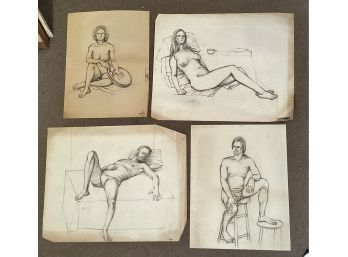 4 Paper & Pencil Sketches Attibuted To The Late Artist Barbara Dahlin