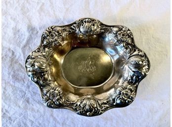 Sterling Silver Reposse Engraved Monogramed  Serving Bowl