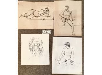 4 Pencil And Sketch  Renderings Attributed To The Late Artist Barbara Dahlin