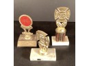 3 Vintage Fireman Trophies, 2 With Marble Bases And 1 With A Wood Base.