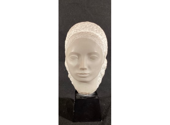 Marble Head Of A Young Woman With Wooden Base. Signed And Numbered 74/500