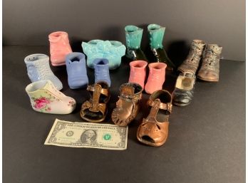 Collection Of Ceramic And Bronzed Baby Shoes