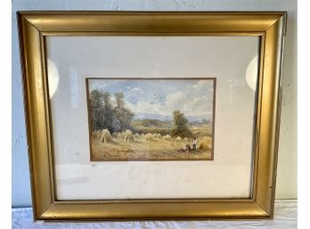 Original John Jessup Hardwick  Watercolor Farmland Hay Stacks Signed   ARWS  Royal Watercolor Society
