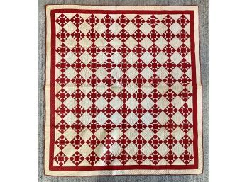 69 X 85 New England Handmade Red And White Snowflake Quilt