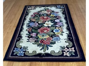 Early 20th Century 33 X 60 Hand Hooked Floral Rug