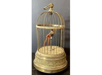 Antique Musical French Mechanical Automaton Bird Of Paradise In A Brass Cage