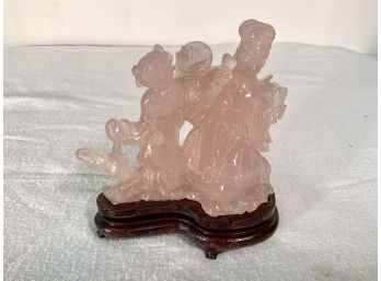 Vintage Chinese Carved Pink Quartz  Mother & Child Sculpture