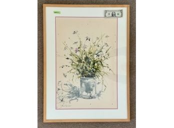 Original Elwood George Bengert  Watercolor Of Wildflowers In A  Vase