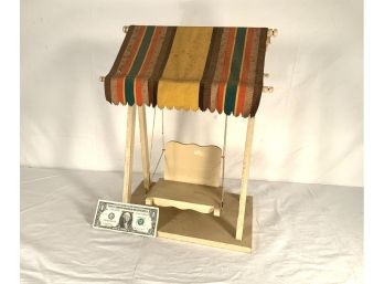 A Vintage Doll Swing With Canvas Awning & Original Paint