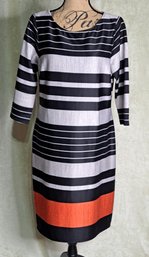 Nine West Black, Gray And Orange Horizontal Stripe Dress Size 14