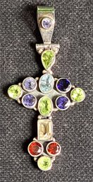 Beautiful Multi Stone Sterling Cross With Amethyst, Citrine, Peridot, Garnet And Blue Topaz