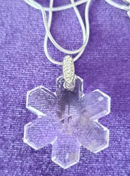 Snowflake Shaped Crysal Pendant With CZs In Sterling Bale On 20 Inch Sterling Chain