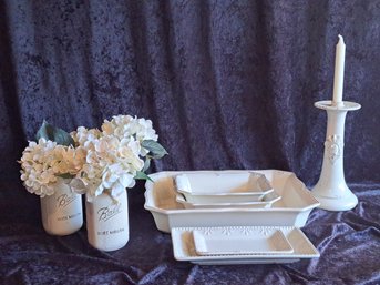 Collection Of Cream Color Bake & Serve Dishes And Decor