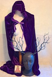Purple Poly- Velvet Cloak And Headdress Plus Seasons Of The Witch Beltane Oracle Cards