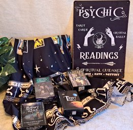 60 Inch Round Tarot Spread Table Cloth, 3 Tarot Decks, 1 Oracle Deck And 8 X 12 Tin Sign: Psychic Readings
