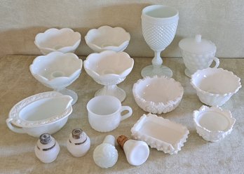 Collection Of Vintage Milk Glass Including 4 Colony Harvest Candle Holders & More