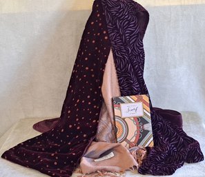 Trio Of Scarves: 2 Velvet Burn- Out And 1 Pashmina & How To Tie A Scarf Book