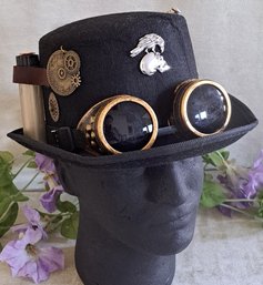 New! Steampunk Hat With Goggles, Gears And Embellishments