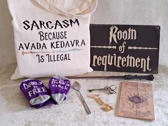 Authentic Marauder's Map, Replica Bag, Sign, Time Turner Necklace, Keychain, Spoon, Socks & Ron Weasley Wand