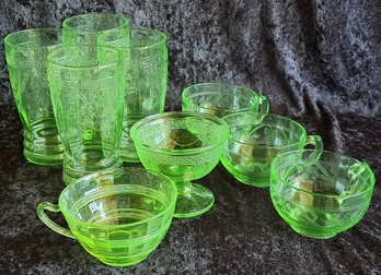 Assorted Pieces Of Green Uranium Glass