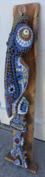 Unique, One Of A Kind Vintage Pottery Mosaic Totem Garden Art Mounted On Wood Stand ( As Is )