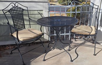 Black Wrought Iron Outdoor Patio Bistro Set With 2 Motion Chairs