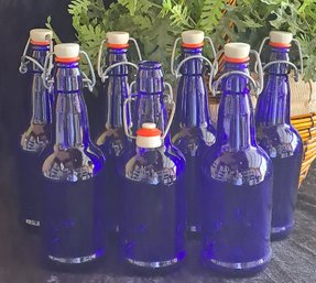 7 Cobalt Blue 16 Oz Bottles With Ceramic Stoppers