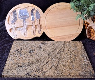 Granite Charcuterie/ Cutting Board And NWOT Wood Cheese Board With Utensils