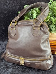 Taupe/ Brown Leather Bucket Bag With Hidden Compartment By Kate Landry