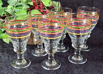 Set Of 6 Libby Rainbow Stripe Fiesta Stemmed Glasses
